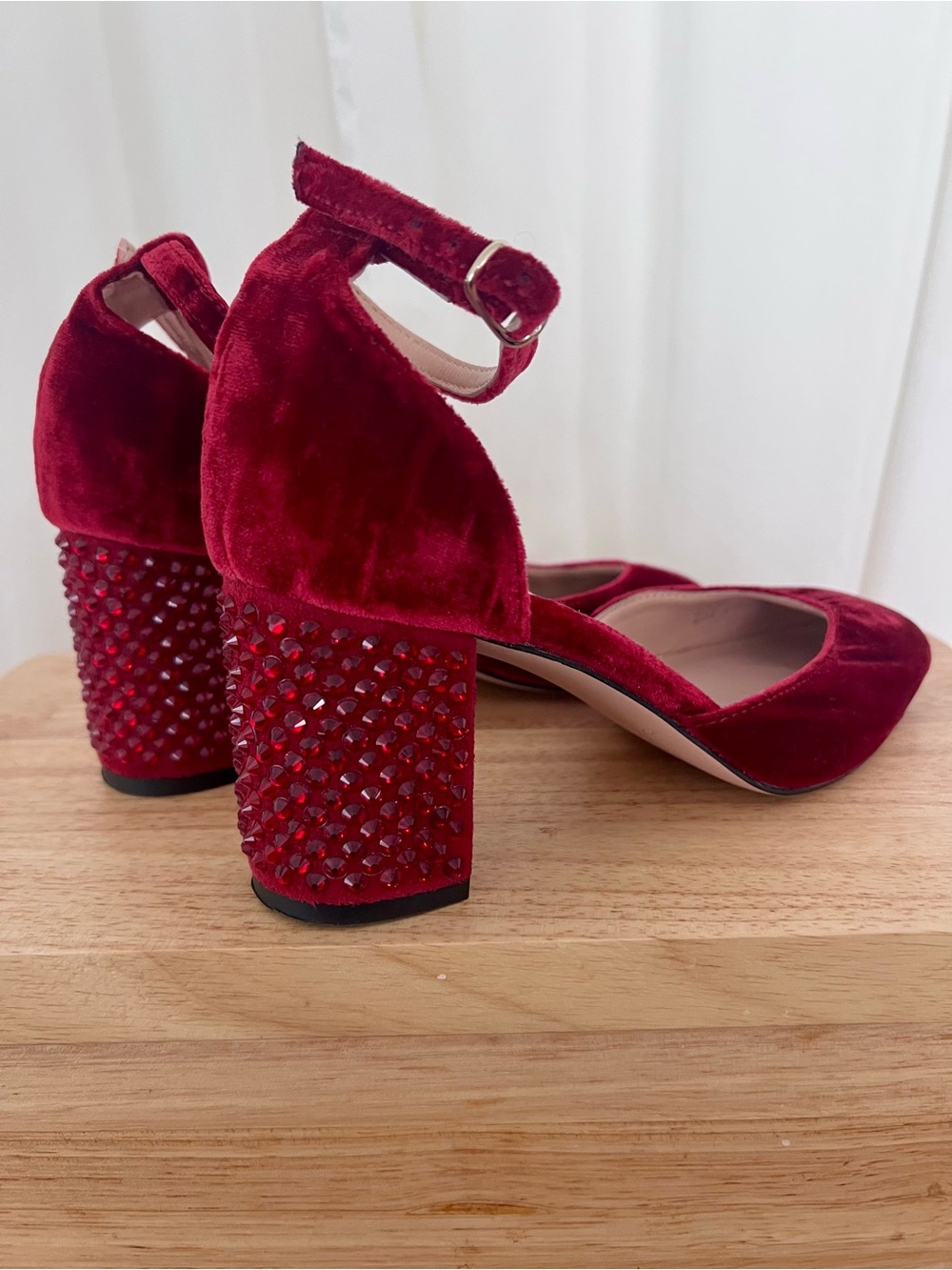 J.Crew Ruby Red Heels with Rhinestones. Size 6 - Picture 7 of 10